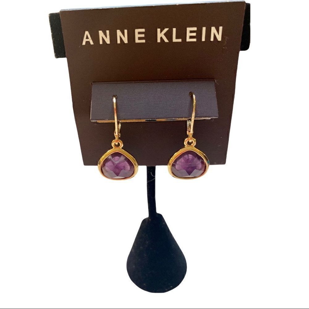 Anne Klein Teardrop Earrings. Beautiful Amethyst Color in gold tone setting.